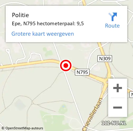 Locatie op kaart van de 112 melding: Politie Epe, N795 hectometerpaal: 9,5 op 13 oktober 2023 14:46