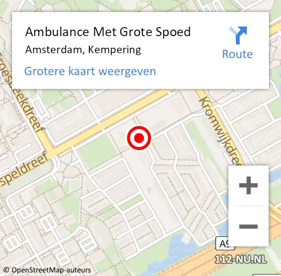 Locatie op kaart van de 112 melding: Ambulance Met Grote Spoed Naar Amsterdam, Kempering op 13 oktober 2023 15:01