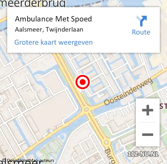 Locatie op kaart van de 112 melding: Ambulance Met Spoed Naar Aalsmeer, Twijnderlaan op 13 oktober 2023 15:07