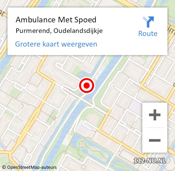 Locatie op kaart van de 112 melding: Ambulance Met Spoed Naar Purmerend, Oudelandsdijkje op 13 oktober 2023 15:28