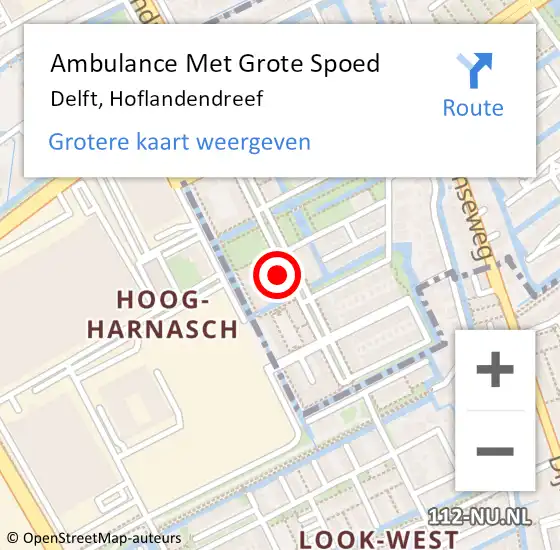 Locatie op kaart van de 112 melding: Ambulance Met Grote Spoed Naar Delft, Hoflandendreef op 13 oktober 2023 15:29