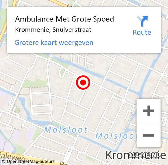 Locatie op kaart van de 112 melding: Ambulance Met Grote Spoed Naar Krommenie, Snuiverstraat op 13 oktober 2023 15:40