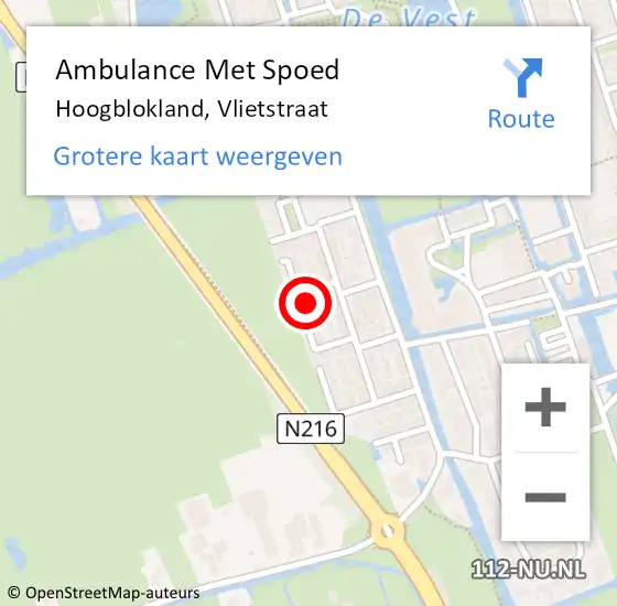 Locatie op kaart van de 112 melding: Ambulance Met Spoed Naar Hoogblokland, Vlietstraat op 13 oktober 2023 15:58