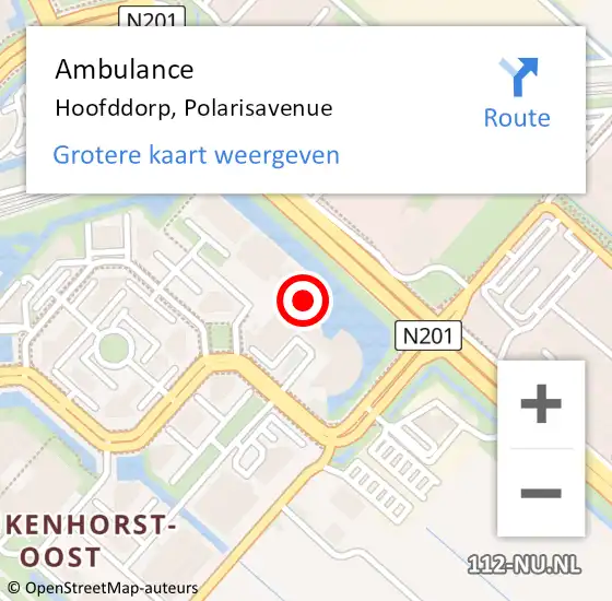 Locatie op kaart van de 112 melding: Ambulance Hoofddorp, Polarisavenue op 13 oktober 2023 16:00