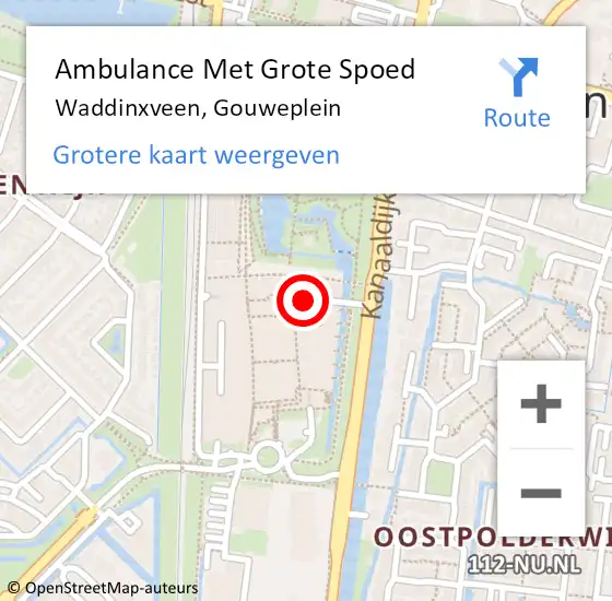 Locatie op kaart van de 112 melding: Ambulance Met Grote Spoed Naar Waddinxveen, Gouweplein op 13 oktober 2023 16:09