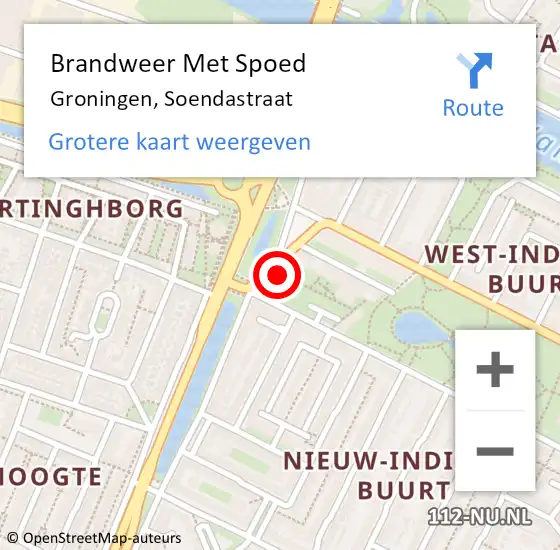 Locatie op kaart van de 112 melding: Brandweer Met Spoed Naar Groningen, Soendastraat op 13 oktober 2023 16:14