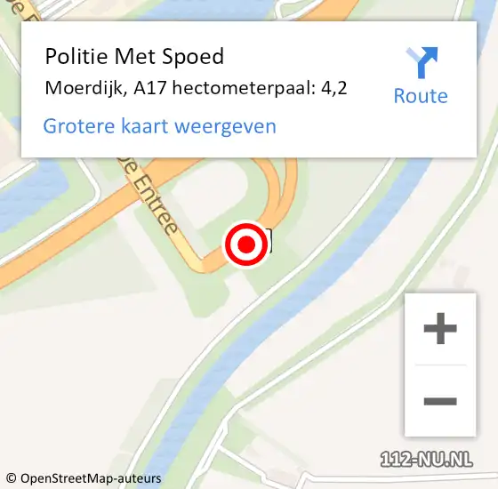Locatie op kaart van de 112 melding: Politie Met Spoed Naar Moerdijk, A17 hectometerpaal: 4,2 op 13 oktober 2023 16:15