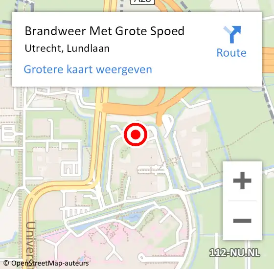 Locatie op kaart van de 112 melding: Brandweer Met Grote Spoed Naar Utrecht, Lundlaan op 13 oktober 2023 16:39