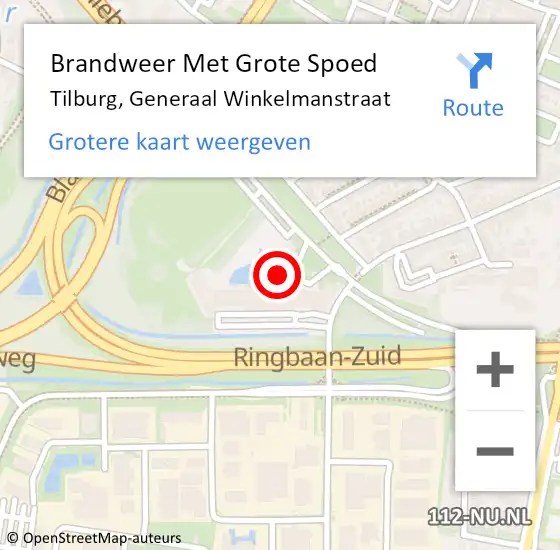 Locatie op kaart van de 112 melding: Brandweer Met Grote Spoed Naar Tilburg, Generaal Winkelmanstraat op 13 oktober 2023 16:45
