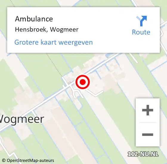 Locatie op kaart van de 112 melding: Ambulance Hensbroek, Wogmeer op 13 oktober 2023 16:58