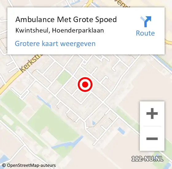 Locatie op kaart van de 112 melding: Ambulance Met Grote Spoed Naar Kwintsheul, Hoenderparklaan op 13 oktober 2023 17:05