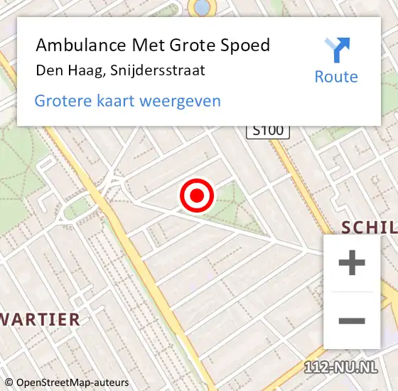 Locatie op kaart van de 112 melding: Ambulance Met Grote Spoed Naar Den Haag, Snijdersstraat op 13 oktober 2023 17:11