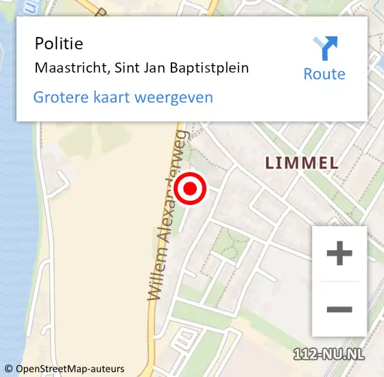 Locatie op kaart van de 112 melding: Politie Maastricht, Sint Jan Baptistplein op 13 oktober 2023 17:38