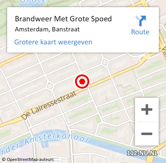 Locatie op kaart van de 112 melding: Brandweer Met Grote Spoed Naar Amsterdam, Banstraat op 13 oktober 2023 17:55