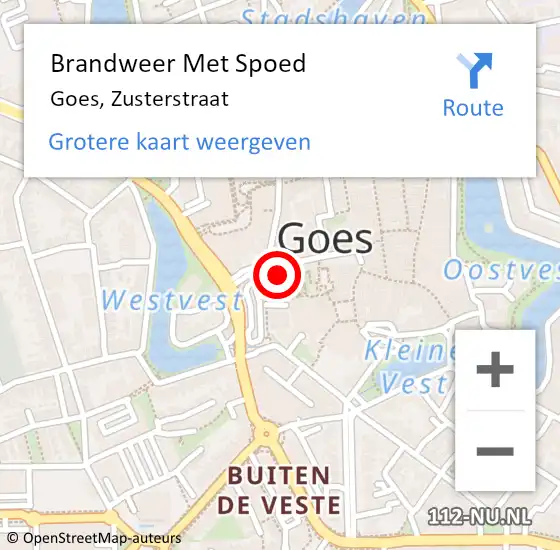 Locatie op kaart van de 112 melding: Brandweer Met Spoed Naar Goes, Zusterstraat op 13 oktober 2023 18:36