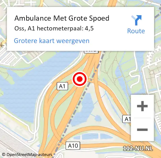 Locatie op kaart van de 112 melding: Ambulance Met Grote Spoed Naar Oss, A1 hectometerpaal: 4,5 op 13 oktober 2023 19:15
