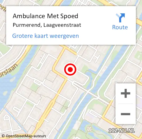 Locatie op kaart van de 112 melding: Ambulance Met Spoed Naar Purmerend, Laagveenstraat op 13 oktober 2023 19:21