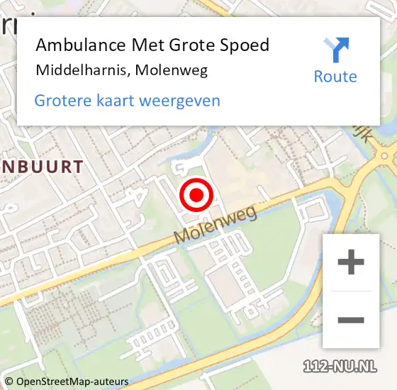 Locatie op kaart van de 112 melding: Ambulance Met Grote Spoed Naar Middelharnis, Molenweg op 13 oktober 2023 19:40