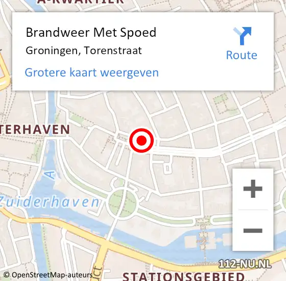 Locatie op kaart van de 112 melding: Brandweer Met Spoed Naar Groningen, Torenstraat op 13 oktober 2023 19:45