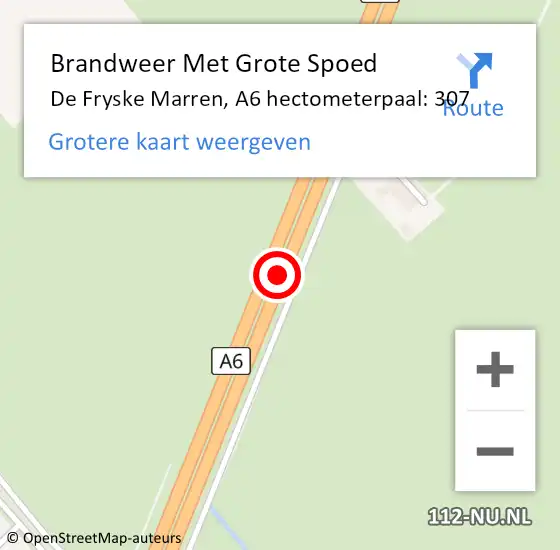 Locatie op kaart van de 112 melding: Brandweer Met Grote Spoed Naar De Fryske Marren, A6 hectometerpaal: 307 op 13 oktober 2023 19:58