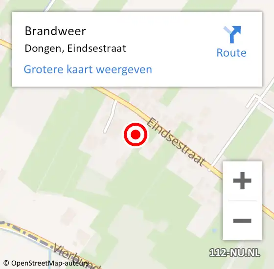 Locatie op kaart van de 112 melding: Brandweer Dongen, Eindsestraat op 13 oktober 2023 20:10