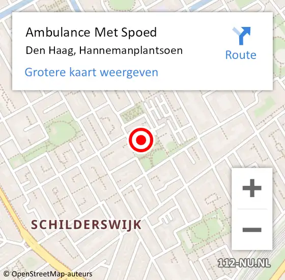 Locatie op kaart van de 112 melding: Ambulance Met Spoed Naar Den Haag, Hannemanplantsoen op 13 oktober 2023 20:10