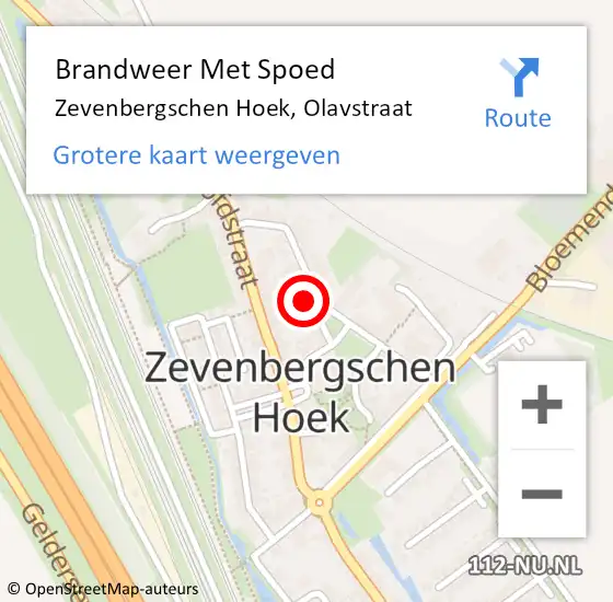 Locatie op kaart van de 112 melding: Brandweer Met Spoed Naar Zevenbergschen Hoek, Olavstraat op 13 oktober 2023 20:26