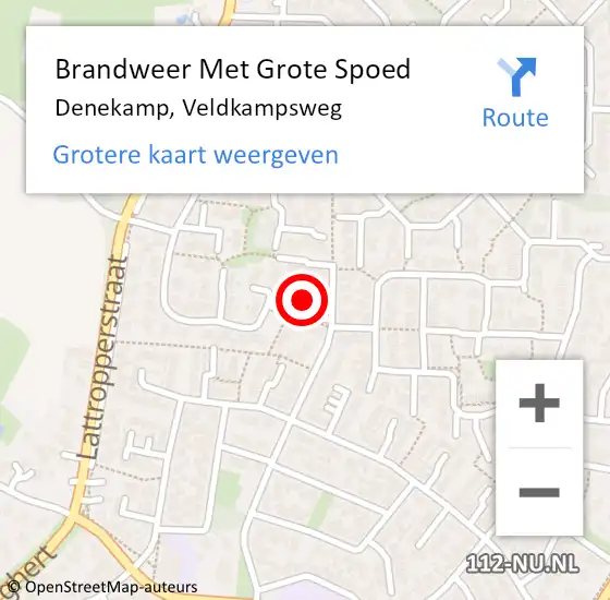 Locatie op kaart van de 112 melding: Brandweer Met Grote Spoed Naar Denekamp, Veldkampsweg op 13 oktober 2023 20:32