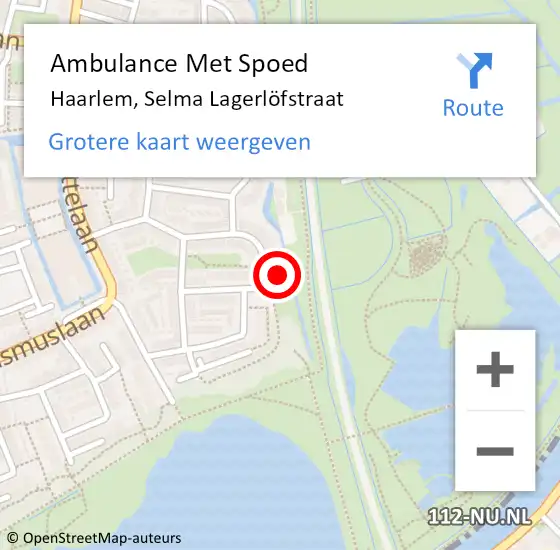 Locatie op kaart van de 112 melding: Ambulance Met Spoed Naar Haarlem, Selma Lagerlöfstraat op 13 oktober 2023 21:05