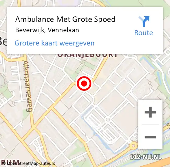 Locatie op kaart van de 112 melding: Ambulance Met Grote Spoed Naar Beverwijk, Vennelaan op 13 oktober 2023 21:13