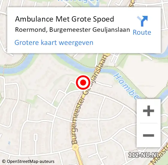 Locatie op kaart van de 112 melding: Ambulance Met Grote Spoed Naar Roermond, Burgemeester Geuljanslaan op 13 oktober 2023 21:21