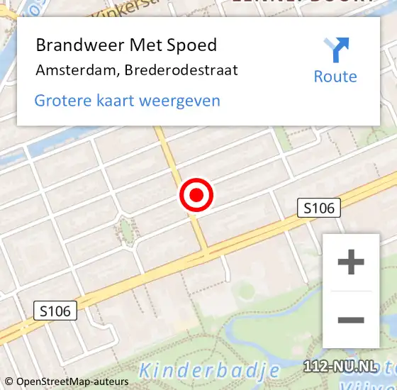 Locatie op kaart van de 112 melding: Brandweer Met Spoed Naar Amsterdam, Brederodestraat op 13 oktober 2023 21:40