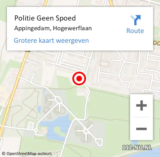 Locatie op kaart van de 112 melding: Politie Geen Spoed Naar Appingedam, Hogewerflaan op 13 oktober 2023 21:54