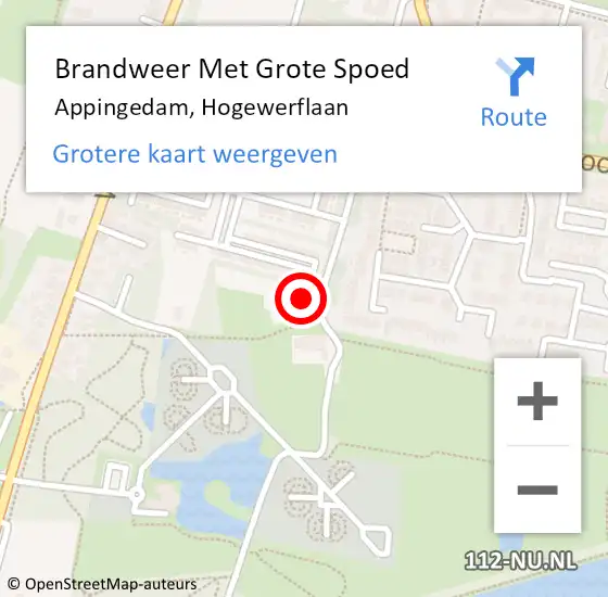 Locatie op kaart van de 112 melding: Brandweer Met Grote Spoed Naar Appingedam, Hogewerflaan op 13 oktober 2023 21:54