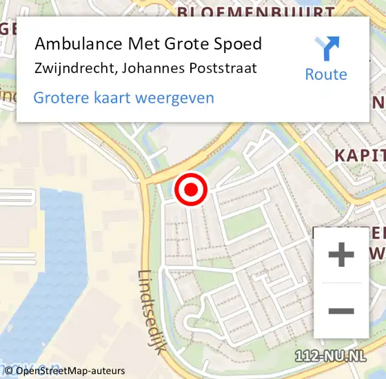 Locatie op kaart van de 112 melding: Ambulance Met Grote Spoed Naar Zwijndrecht, Johannes Poststraat op 13 oktober 2023 22:21