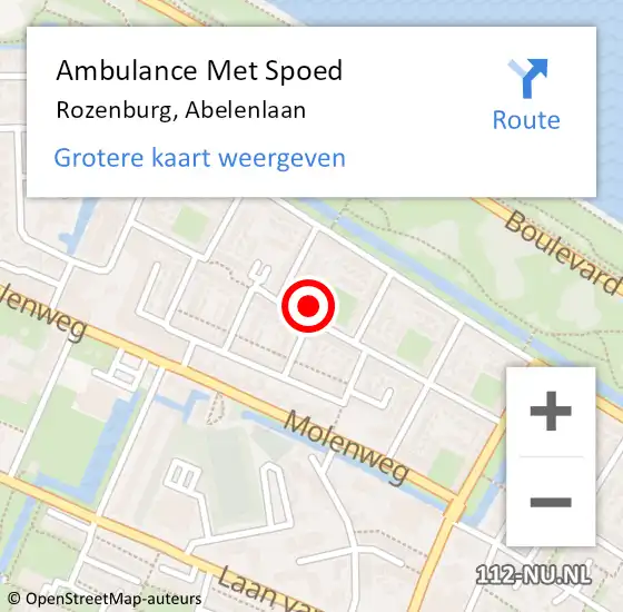 Locatie op kaart van de 112 melding: Ambulance Met Spoed Naar Rozenburg, Abelenlaan op 13 oktober 2023 22:42