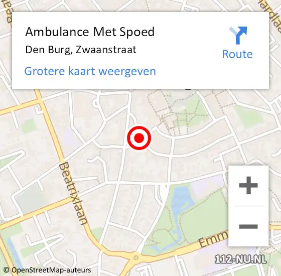 Locatie op kaart van de 112 melding: Ambulance Met Spoed Naar Den Burg, Zwaanstraat op 13 oktober 2023 22:43