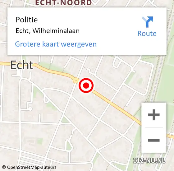 Locatie op kaart van de 112 melding: Politie Echt, Wilhelminalaan op 13 oktober 2023 22:49