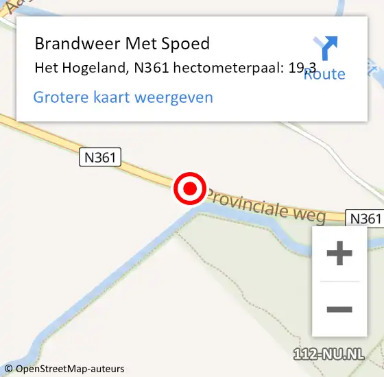 Locatie op kaart van de 112 melding: Brandweer Met Spoed Naar Het Hogeland, N361 hectometerpaal: 19,3 op 13 oktober 2023 23:15