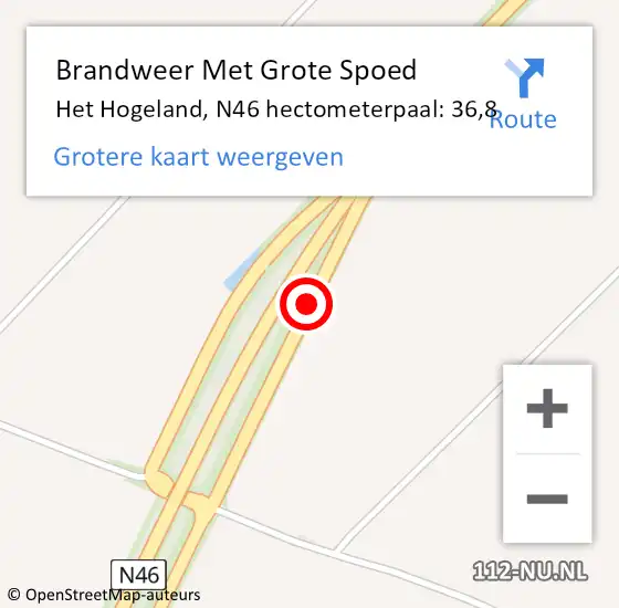 Locatie op kaart van de 112 melding: Brandweer Met Grote Spoed Naar Het Hogeland, N46 hectometerpaal: 36,8 op 13 oktober 2023 23:37