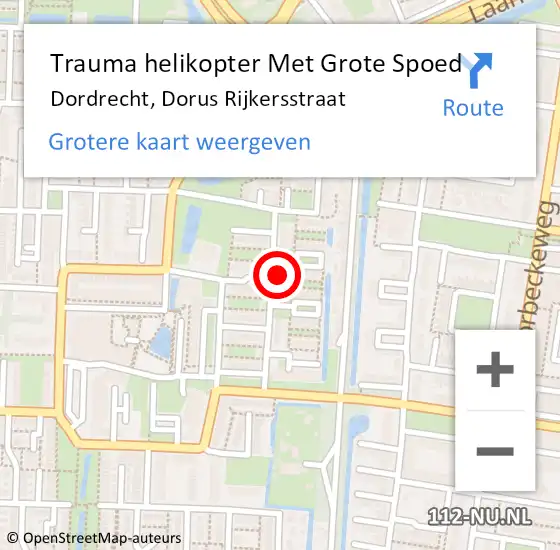 Locatie op kaart van de 112 melding: Trauma helikopter Met Grote Spoed Naar Dordrecht, Dorus Rijkersstraat op 13 oktober 2023 23:40