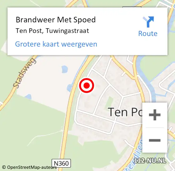 Locatie op kaart van de 112 melding: Brandweer Met Spoed Naar Ten Post, Tuwingastraat op 13 oktober 2023 23:51