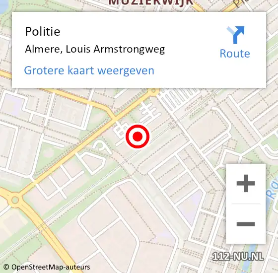 Locatie op kaart van de 112 melding: Politie Almere, Louis Armstrongweg op 13 oktober 2023 23:56