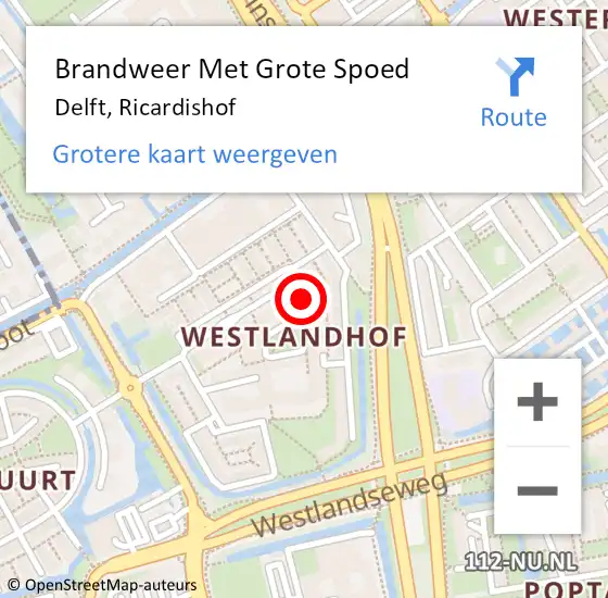 Locatie op kaart van de 112 melding: Brandweer Met Grote Spoed Naar Delft, Ricardishof op 14 oktober 2023 00:19