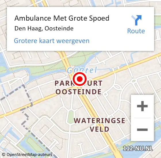 Locatie op kaart van de 112 melding: Ambulance Met Grote Spoed Naar Den Haag, Oosteinde op 14 oktober 2023 00:23