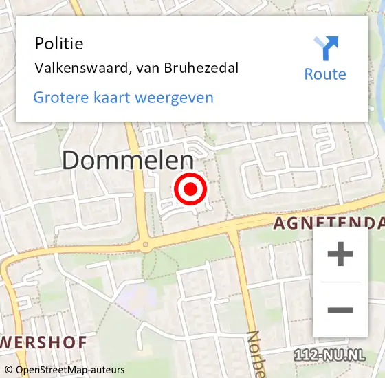 Locatie op kaart van de 112 melding: Politie Valkenswaard, van Bruhezedal op 14 oktober 2023 00:31