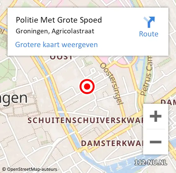 Locatie op kaart van de 112 melding: Politie Met Grote Spoed Naar Groningen, Agricolastraat op 14 oktober 2023 00:38