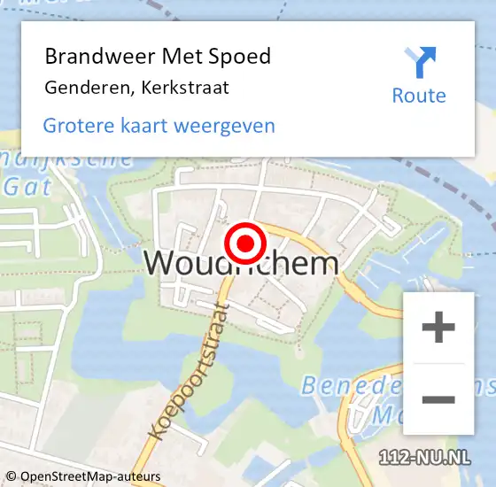 Locatie op kaart van de 112 melding: Brandweer Met Spoed Naar Genderen, Kerkstraat op 14 oktober 2023 00:48