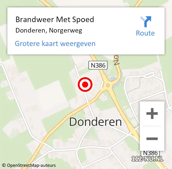 Locatie op kaart van de 112 melding: Brandweer Met Spoed Naar Donderen, Norgerweg op 14 oktober 2023 00:55