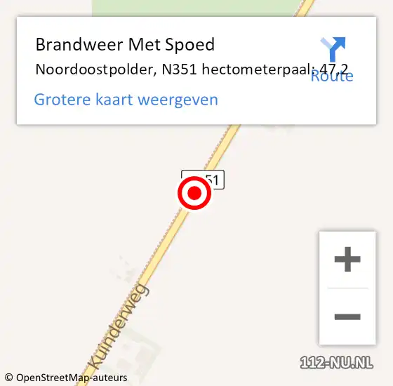 Locatie op kaart van de 112 melding: Brandweer Met Spoed Naar Noordoostpolder, N351 hectometerpaal: 47,2 op 14 oktober 2023 01:01